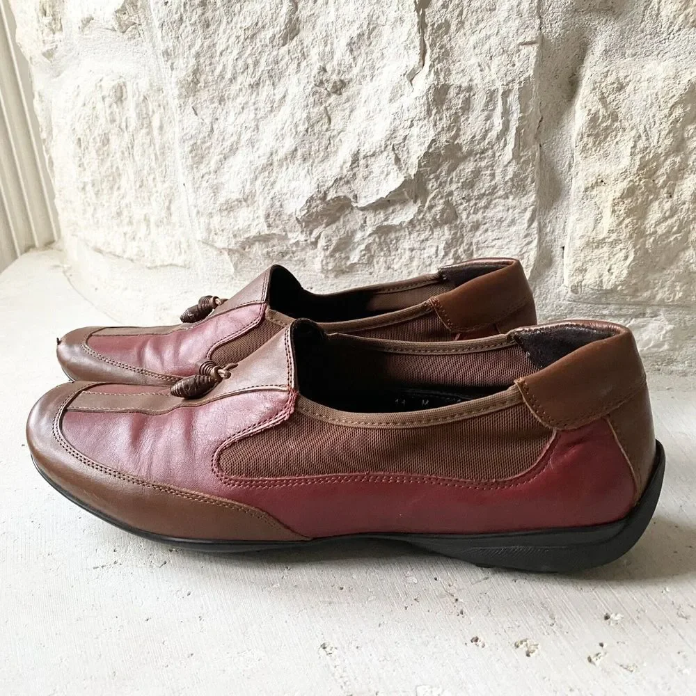 Sesto Meucci Shoes Mens  Sz 11 Brown Red Leather Slip On Tassel Driving  Loafers